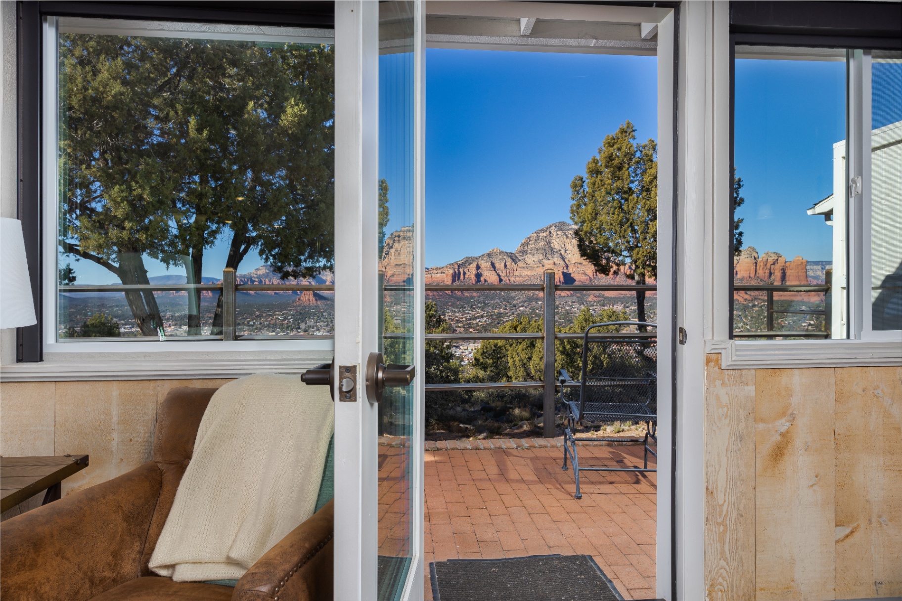 Open patio door from the queen cottage looking toward Sedona