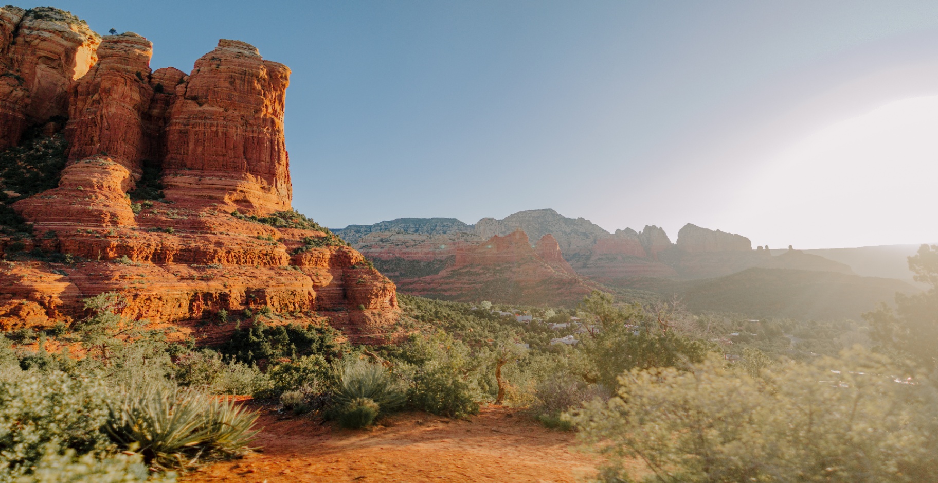 Sunlit red rock vista above the Sedona landscape