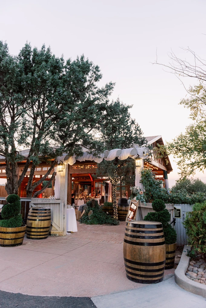 Romantic couple portrait at the Sky Ranch Lodge garden
