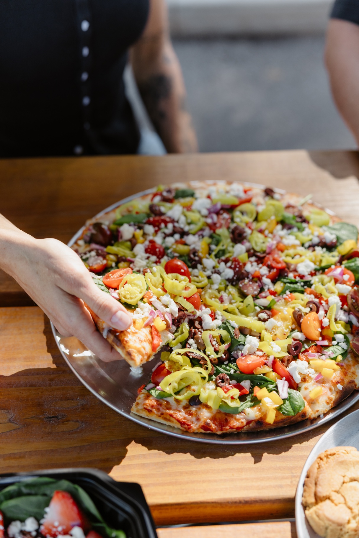 Mediterranean pizza fresh from the oven